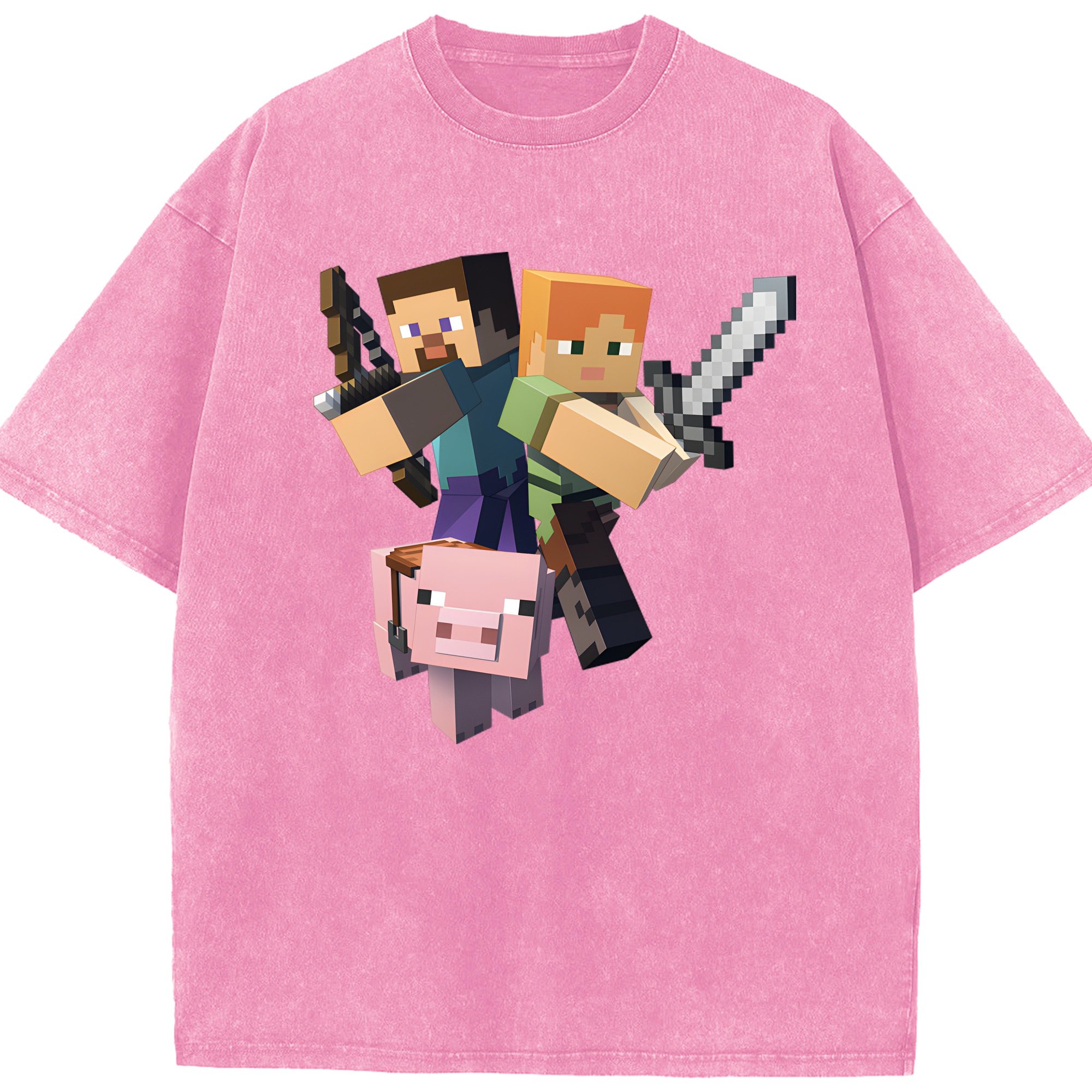 （画像用） マインクラフト ブロックの世界 Minecraft MC Block world 綿100% ヴィンテージ風 半袖Tシャツ（フロントプリント）